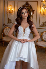 Suzhoufashion Classy A-line Short V-neck Sleeveless Beach Wedding Dresses With Lace