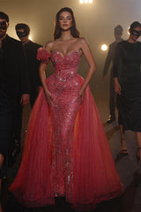 Suzhoufashion Classy Sleeveless Pink Sweetheart Panel Mermaid Evening Gowns With Sequins