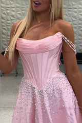 Suzhoufashion Corset Pink Off the Shoulder Pearls Short Homecoming Dress