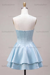 Suzhoufashion Corset Satin Ruffled Sky Blue A Line Short Homecoming Dress