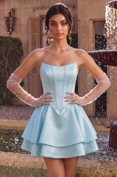 Suzhoufashion Corset Satin Ruffled Sky Blue A Line Short Homecoming Dress