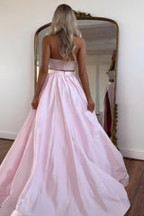 Suzhoufashion Cute Pink Strapless Beaded Top Long Satin Prom Dress With Slit Formal Evening Gown