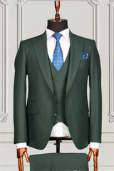 Suzhoufashion Dark Green Formal Peaked Lapel Three Pieces Men Suits