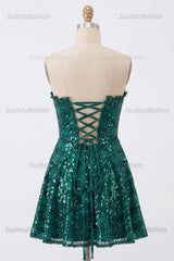 Suzhoufashion Dark Green Strapless Corset A-Line Short Homecoming Dress