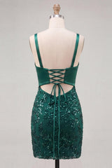 Suzhoufashion Dark Green Tight Sequin Short Homecoming Dress with Bow
