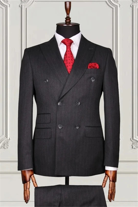 Suzhoufashion Dark Grey Double Breasted Peaked Lapel Men Suits
