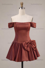 Suzhoufashion Desert Rose A-Line Satin Short Homecoming Dress with Bow