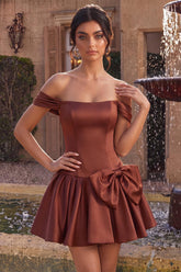 Suzhoufashion Desert Rose A-Line Satin Short Homecoming Dress with Bow