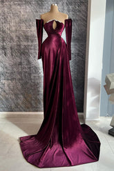 Suzhoufashion Designer Long Velvet Sequined Prom Dress With Train Long Sleeves