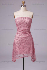 Suzhoufashion Dusty Rose Beaded Ruched Strapless Short Homecoming Dress