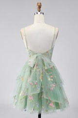 Suzhoufashion Dusty Sage Floral Corset A-Line Short Homecoming Dress with Ruffles