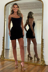 Suzhoufashion Elegant Black Strapless Satin Tight Corset Short Homecoming Dress