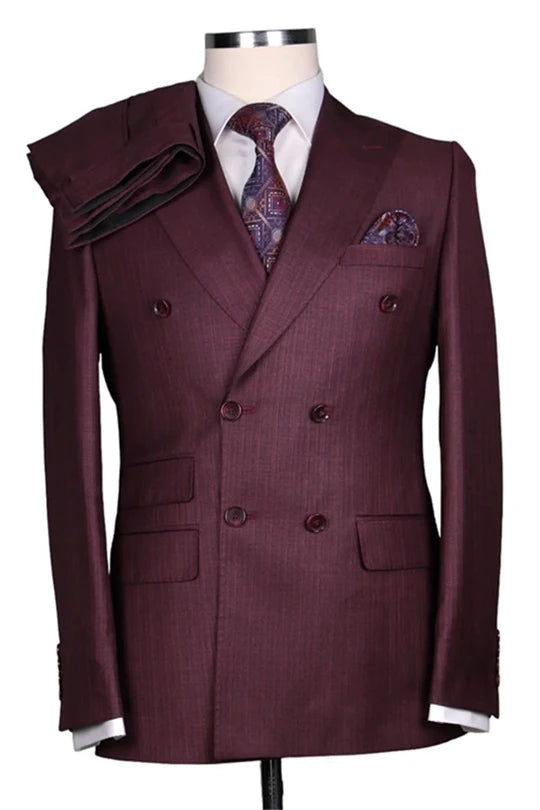 Suzhoufashion Elegant Burgundy Peaked Lapel Two Pieces Slim Fit Wedding Men Suits