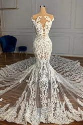 Suzhoufashion Elegant Jewel Garden Sleeveless Mermaid Tulle Wedding Dress with Appliques