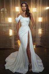 Suzhoufashion Elegant Long White Mermaid Wedding Dresses With Glitter One Shoulder Sleeveless