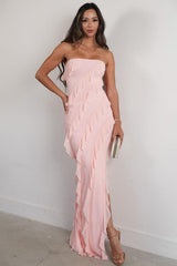 Suzhoufashion Elegant Pink Strapless Cascading Ruffle Long Prom Evening Dress Formal Evening Gown