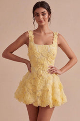 Suzhoufashion Floral A Line Beaded Light Yellow Bubble Short Homecoming Dress