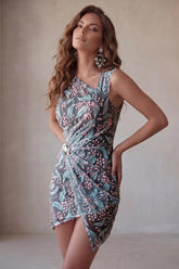 Suzhoufashion Floral Black Ruched Tight Short Homecoming Dress with Rhinestone