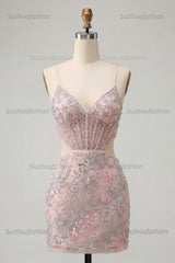 Suzhoufashion Floral Blush Corset Tight Cut Out Short Homecoming Dress