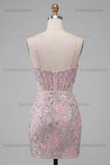 Suzhoufashion Floral Blush Corset Tight Cut Out Short Homecoming Dress