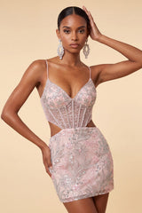 Suzhoufashion Floral Blush Corset Tight Cut Out Short Homecoming Dress
