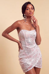 Suzhoufashion Floral Blush Corset Tight Ruched Sequins Short Homecoming Dress