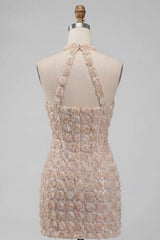 Suzhoufashion Floral Champagne Sequin Tight Short Corset Homecoming Dress