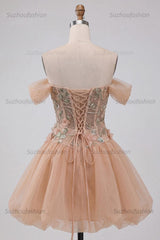 Suzhoufashion Floral Corset Light Pink A Line Beaded Short Homecoming Dress