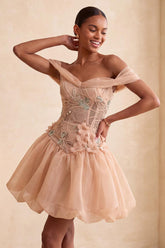 Suzhoufashion Floral Corset Light Pink A Line Beaded Short Homecoming Dress
