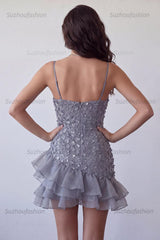 Suzhoufashion Floral Dusty Lavender Sequin Tight Short Homecoming Dress with Ruffles