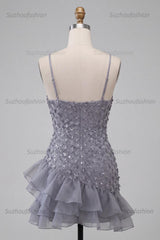 Suzhoufashion Floral Dusty Lavender Sequin Tight Short Homecoming Dress with Ruffles