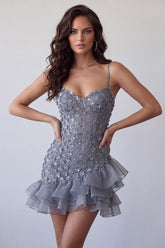 Suzhoufashion Floral Dusty Lavender Sequin Tight Short Homecoming Dress with Ruffles