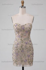 Suzhoufashion Floral Dusty Sage Beaded Tight Short Corset Homecoming Dress