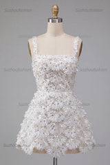 Suzhoufashion Floral Ivory Sequin Tight Short A-Line Homecoming Dress