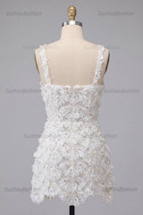Suzhoufashion Floral Ivory Sequin Tight Short A-Line Homecoming Dress