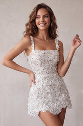 Suzhoufashion Floral Ivory Sequin Tight Short A-Line Homecoming Dress