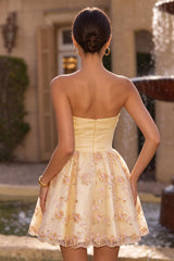 Suzhoufashion Floral Light Yellow A-Line Sequin Short Homecoming Dress
