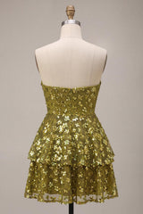 Suzhoufashion Floral Olive Sweetheart Sequin A Line Ruffled Short Homecoming Dress