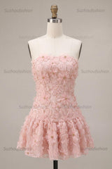Suzhoufashion Floral Pink A-Line Beaded Short Homecoming Dress