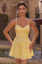 Suzhoufashion Floral Yellow A-Line Beaded Short Homecoming Dress