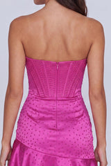 Suzhoufashion Fuchsia Beaded Corset Ruffled Strapless Tight Short Homecoming Dress