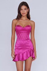 Suzhoufashion Fuchsia Beaded Corset Ruffled Strapless Tight Short Homecoming Dress