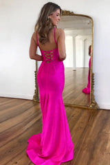 Suzhoufashion Fuchsia Beaded Mermaid Prom Dress With Spaghetti Straps And Lace-Up Back Formal Evening Gown