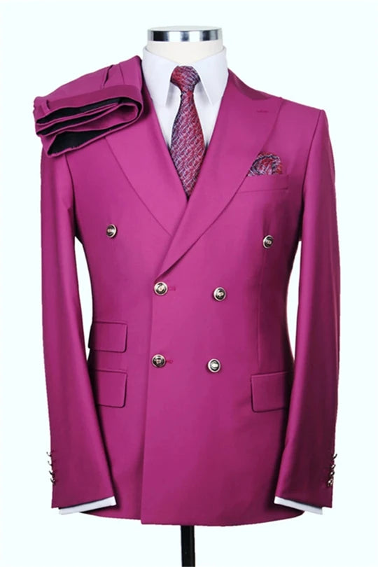 Suzhoufashion Fuchsia Double Breasted Two Pieces Men Suits