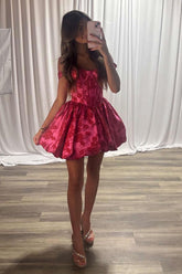 Suzhoufashion Fuchsia Floral Off-the-Shoulder A-Line Corset Short Homecoming Dress
