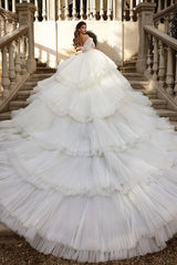 Suzhoufashion Glamorous Long Ball Gown Ruched Portrait Cathedral Wedding Dresses With Beading