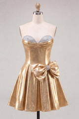 Suzhoufashion Gold A Line Metallic Beaded Short Homecoming Dress with Bow