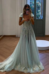 Suzhoufashion Gorgeous A Line Sweetheart Light Green Long Prom Dress With Appliques Formal Evening Gown