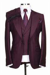 Suzhoufashion Grape Three Pieces Peaked Lapel Slim Fit Men Suits