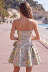 Suzhoufashion Grey A-Line Jacquard Short Corset Homecoming Dress with Bow